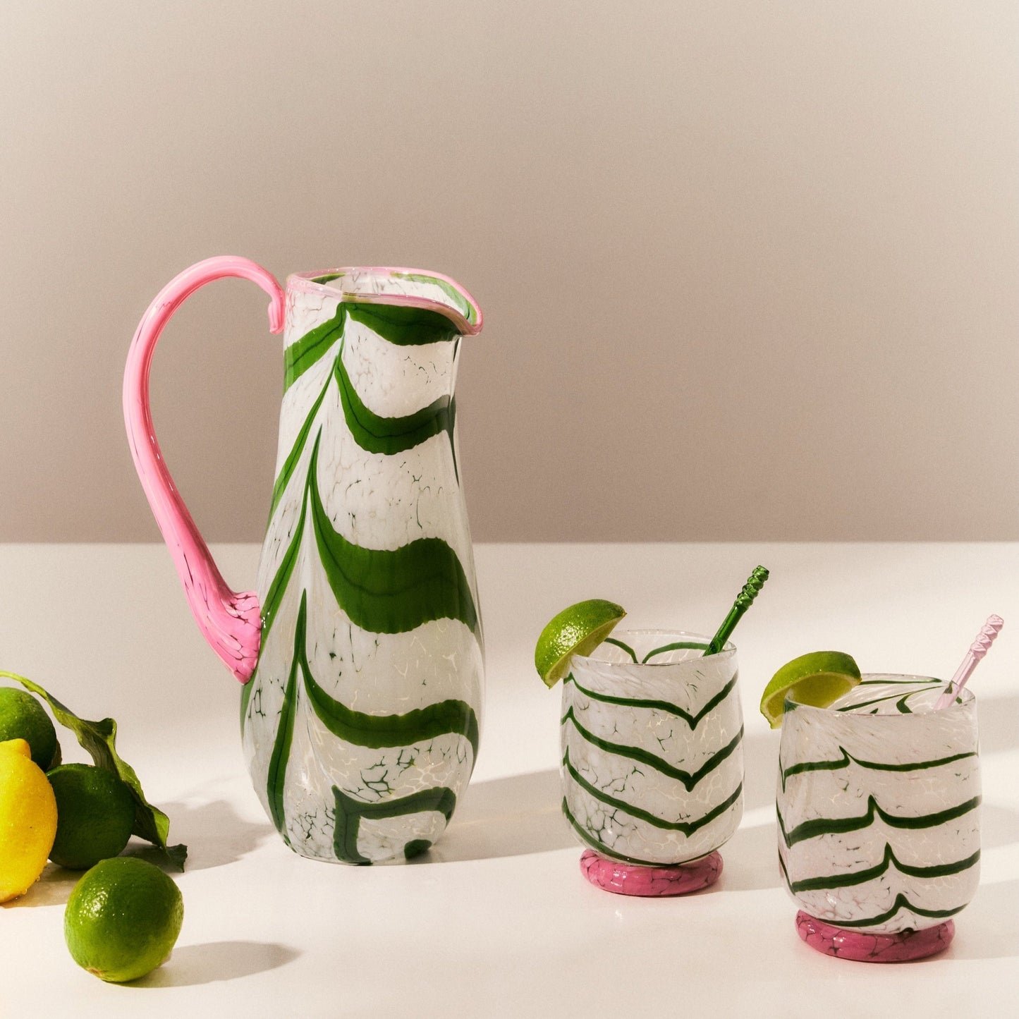 Green & Pink Swirl Handmade Glass Pitcher